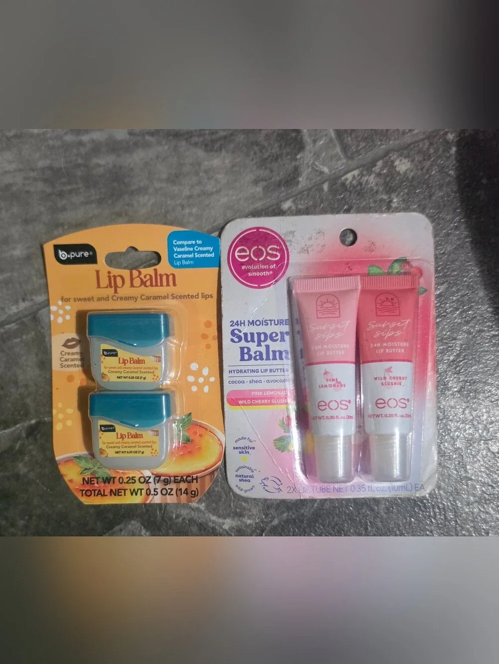eos Super Balm Hydrating Lip Butter- Pink Lemonade & Cherry Slushie + B Pure